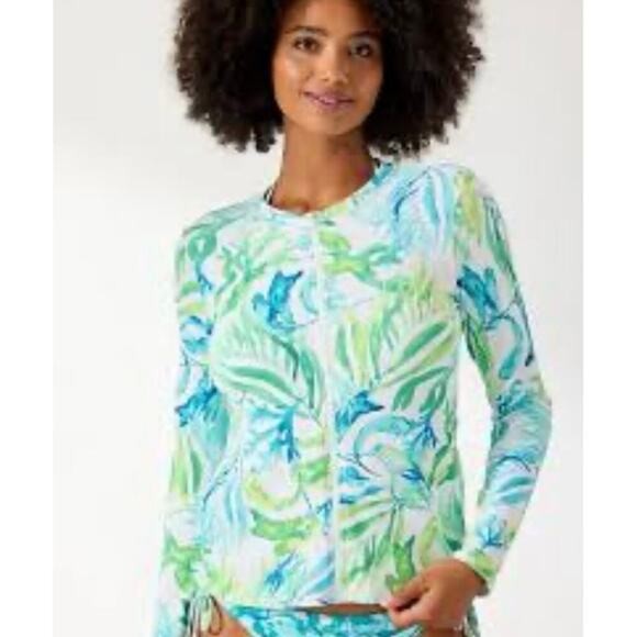 Tommy Bahama Island Cays Seafrond Full Zip UPF 50 Rashguard New Beachy Summer M - Picture 1 of 16